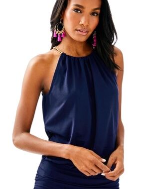 Lilly Pulitzer Navy Gold Chain Halter Top Small